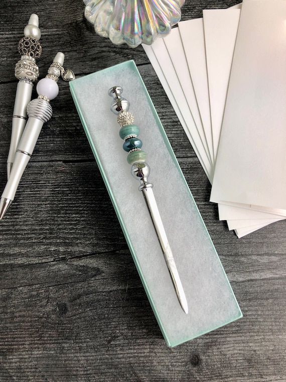 Beaded Letter Opener: Jade Ceramic or Tourmaline Stone, Elegant Desk Accessory
