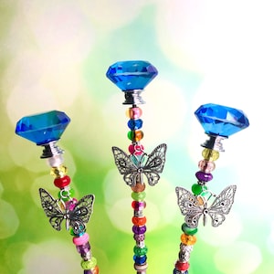 Fairy Garden Stake with Turquoise Crystal and Butterfly, Butterfly Garden Stakes, Fairy Wand, Plant Stake, Princess Wand, Birthday Party