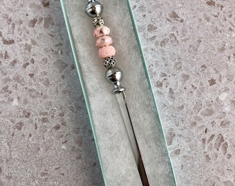 Beaded Letter Opener: Murano Glass, Pale Pink Desk Accessory