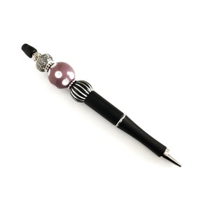 Beaded Black Ink Pen: Decorative Acrylic & Metal Beads, Refillable
