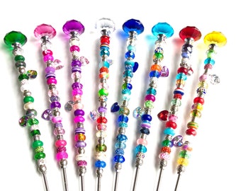 Beaded Garden Stake with Heart Charms: Fairy Wand Plant Decor