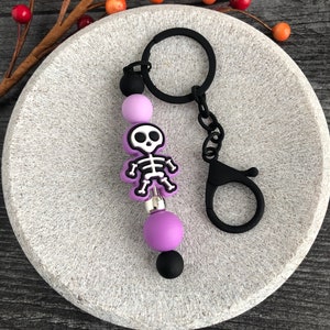 Halloween Skeleton Keychain: Silicone Beaded Key Ring