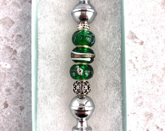 Letter Opener with Green Glass and Metal Beads, Beaded Letter Opener, Desk Accessory, Gift for Mom, Teacher Gift, Mother's Day Gift