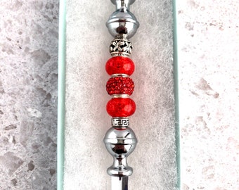 Letter Opener with Red Glass and Metal Beads, Beaded Letter Opener, Desk Accessory, Gift for Mom, Teacher Gift, Valentine's Day Gift