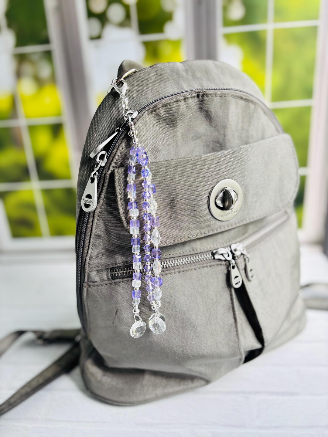 Purple Crystal Bag Charm, Beaded Glass Backpack Accessory - Etsy