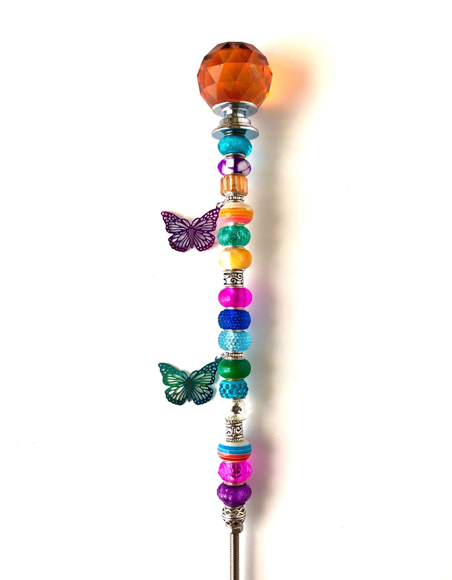 Princess Wand, Beaded Butterfly Garden Stakes, Fairy Garden Stakes
