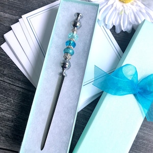 Letter Opener with Blue Glass and Metal Beads, Beaded Letter Opener, Desk Accessory, Gift for Mom, Teacher Gift, Office Letter Opener