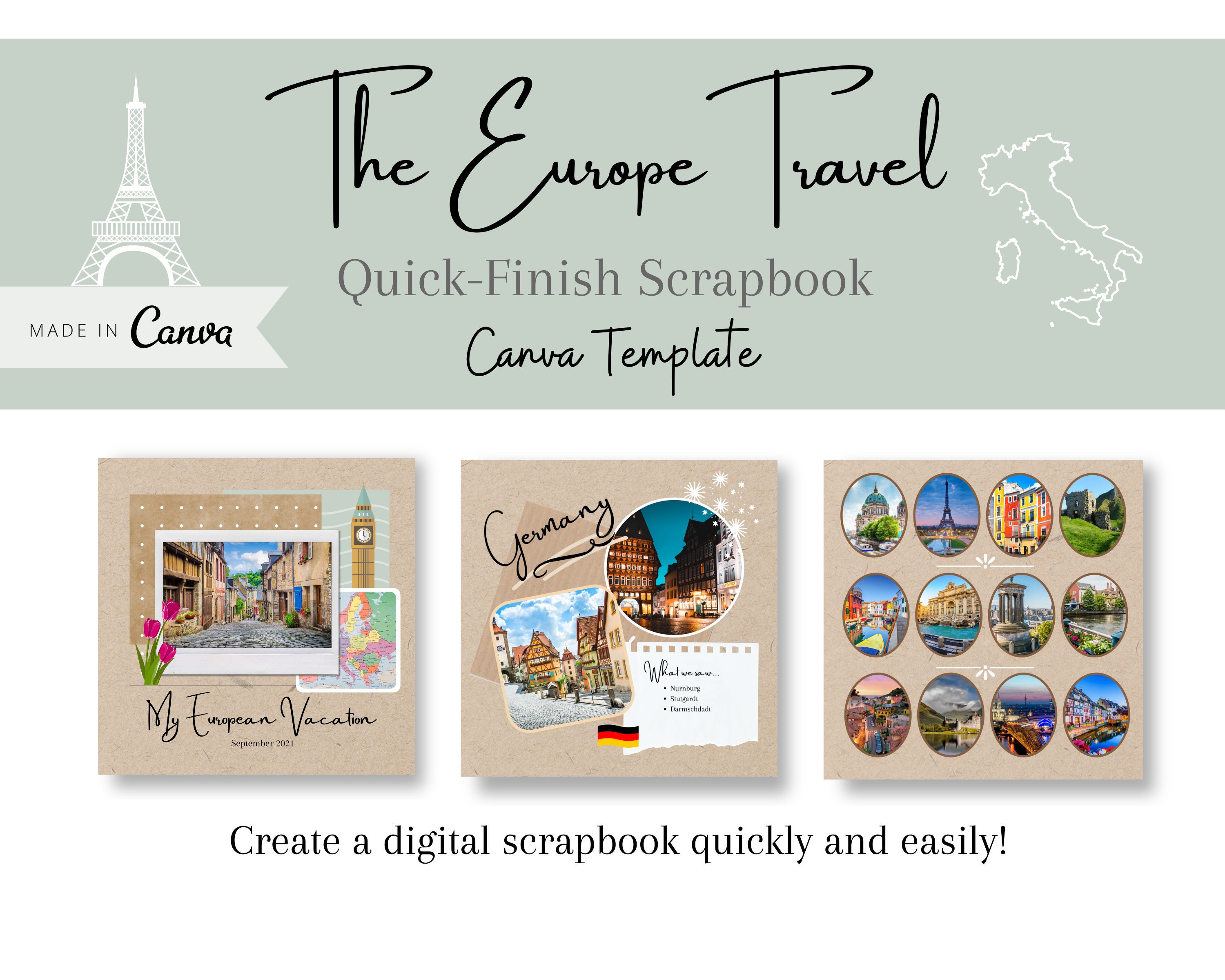 Europe Travel QuickFinish Scrapbook Canva Template eBook Etsy