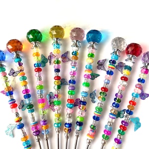 Beaded Fairy Garden Stake: Crystal Topper, Butterfly Charms