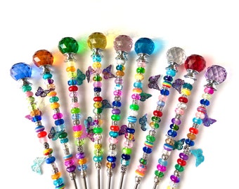 Beaded Butterfly Garden Stake: Crystal Topper Fairy Wand
