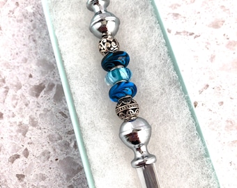 Beaded Letter Opener: Blue Murano Glass Desk Accessory