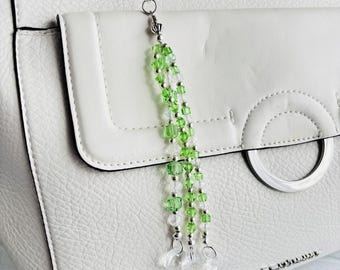 Green Crystal Bag Charm, Beaded Glass Backpack Accessory