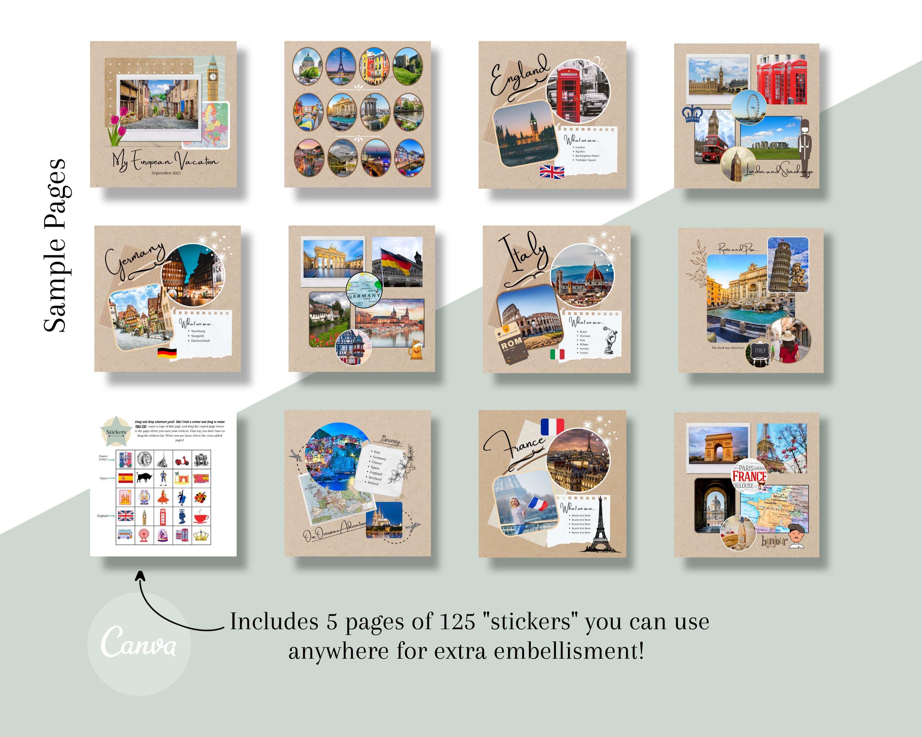 Europe Travel QuickFinish Scrapbook Canva Template eBook Etsy