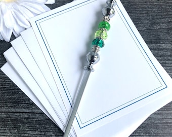 Letter Opener with Green Glass and Metal Beads, Beaded Letter Opener, Desk Accessory, Gift for Mom, Teacher Gift, Office Letter Opener, OOAK