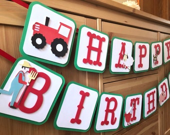 Farm Birthday Banner  Tractor Barn Banner  Happy Birthday