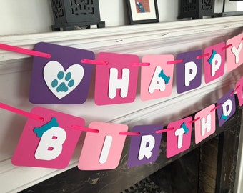 Puppy Dog Pink Party  Puppy Dog Birthday Banner  Puppy Dog Birthday  Girls Paw Print Party