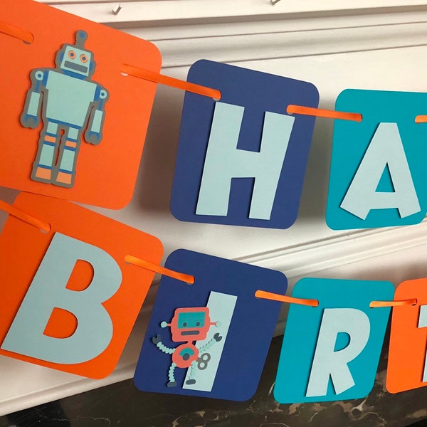 Robot Birthday Banner  Robot Themed Boys Party  Robot Decor  Happy Birthday Banner