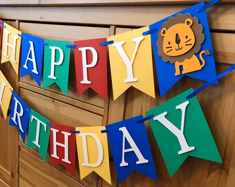 Zoo Animal Birthday Banner  Animal Themed Colorful Banner