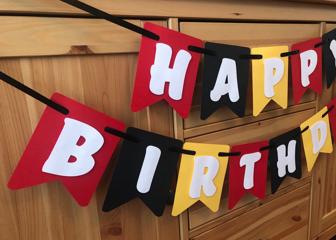 Happy Birthday Banner Red Black and Yellow Party Happy Birthday - Etsy
