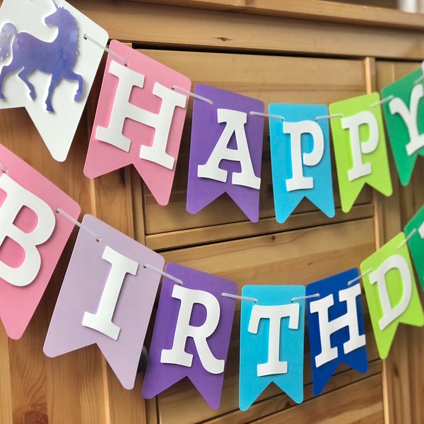 Unicorn and Dragon Birthday Banner  Twin Birthday Party  Magical Themed Happy Birthday