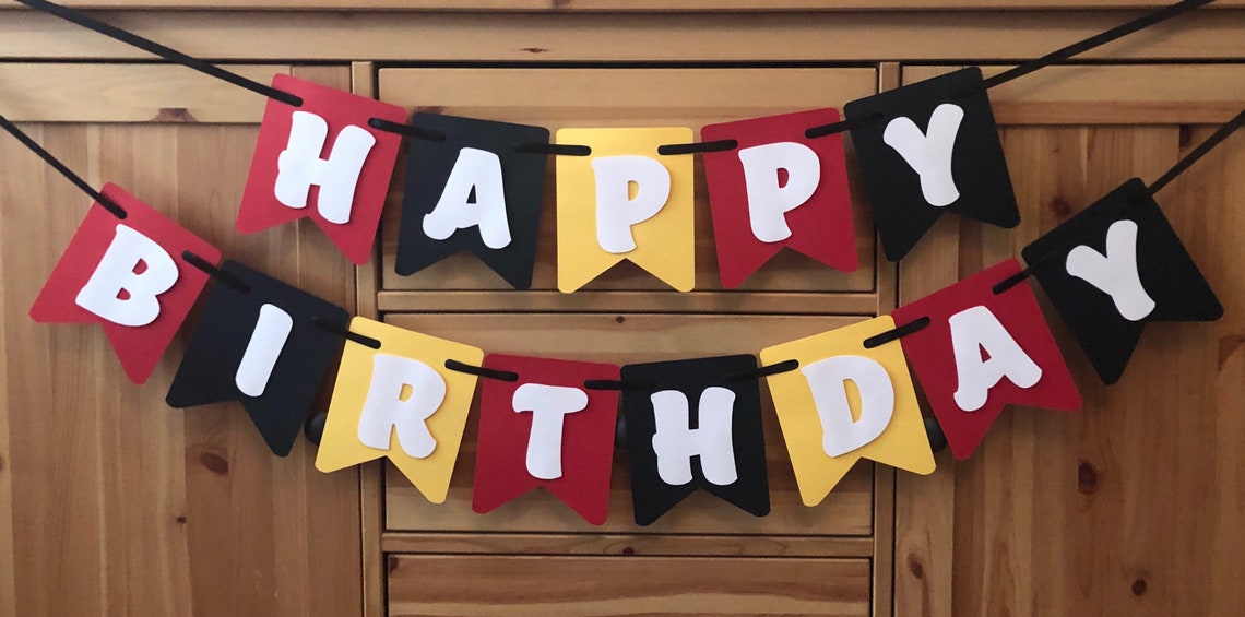 Happy Birthday Banner Red Black and Yellow Party Happy | Etsy
