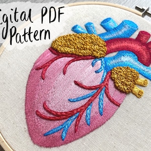 Anatomical Heart Embroidery Pattern - DIY Digital PDF Download. 3" 4" 5" and 6" Patterns Included. Heart Art, Anatomy Art, Embroidery Art