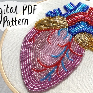 Beadwork Embroidery Anatomical Heart Pattern - DIY Digital PDF Download. 3" 4" 5" and 6" Patterns Included. Heart Art, Anatomy Art, Beading