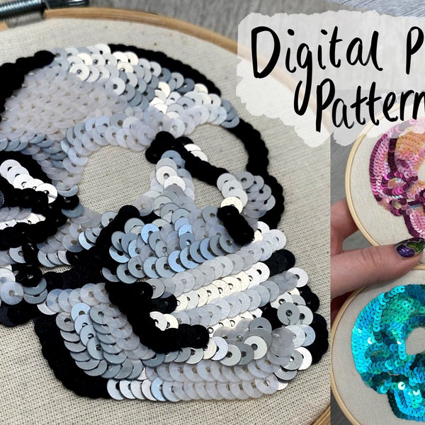 Sequin Skull Embroidery Pattern - DIY Digital PDF Download. 4" Pattern. Anatomy Art, Sequins, Skeleton, Bones, Anatomical, Cranium, Skeletal