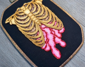 Disemboweled Ribcage 19.2cm x 26cm Octagonal Embroidery Hoop