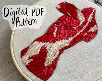 Musculoskeletal Back Anatomy Embroidery Pattern - DIY Digital PDF Download. 3" 4" 5" & 6" Patterns. Anatomical Art, Embroidery Art, Muscles