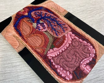 Torso abierto órgano anatomía bordado A6 impresión