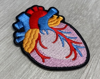 Heart Anatomical Iron On 4.8cm x 7cm Patch. Circulatory System, Veins, Arteries, Doctor, Nurse, Medical, Transplant, Embroidered, etc.