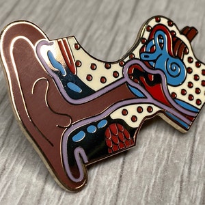 Ear Anatomy 2.7 x 3.5cm Hard Enamel Pin Badge. Cochlea, Ear Canal, Inner Ear, etc.