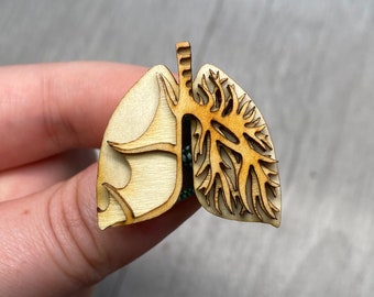 Lungs. Anatomical Wooden Pin Badge Brooch. Laser Cut, Birch, Anatomy, Respiratory
