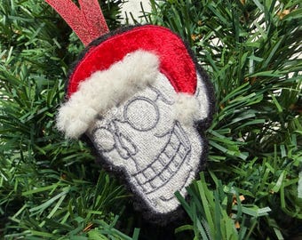 Santa Skull - Embroidered Hanging Ornament Decoration