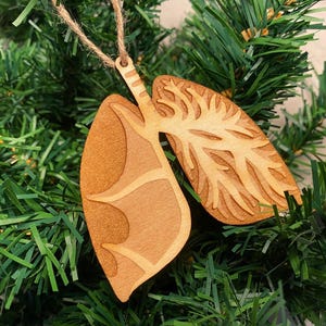 Adorno navideño de madera con anatomía pulmonar, cortado con láser, hecho a pedido. Respiratorio, Anatómico, Órganos, Tráquea