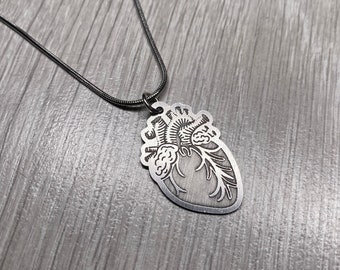 Anatomical Heart Stainless Steel Necklace. Anatomy, Doctor, Nurse, Gift, Medical, Organs, Circulatory, etc.