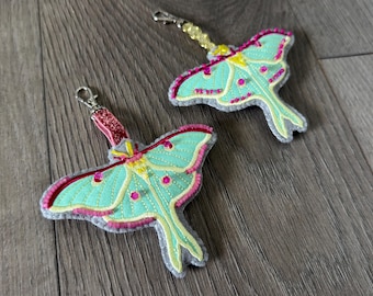 Luna Moth - Embroidered Bag Charms