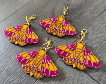 Rosy Maple Moth Acrylic & Wood Bag Charm Keychain