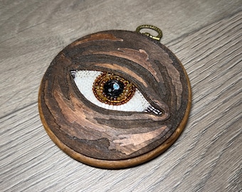 Brown Eye 4" Beadwork Embroidery Hoop
