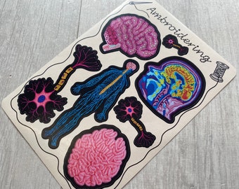 Neurological Anatomical A6 Sticker Sheet. Embroidery, Neuron, Brain, Nervous System, Nerve Cell, Brain Cell, etc.