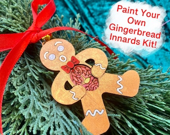 DIY Paint Your Own Gingerbread Innards, Wooden Christmas Decoration Craft Kit