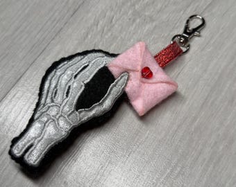 Skeleton Hand Love Letter Embroidered Bag Charm Keychain
