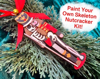 DIY Paint Your Own Nutcracker Skeleton, Wooden Christmas Decoration Craft Kit