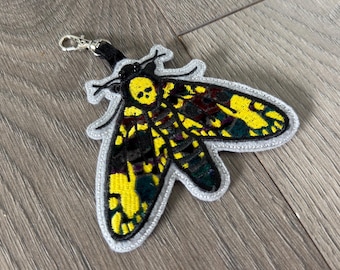 Death's Head Hawkmoth Embroidered Bag Charm Keychain