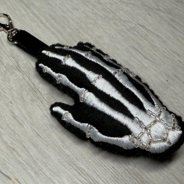 Skeleton Hand Embroidered Bag Charm Keychain