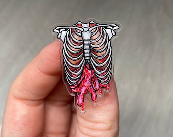 Disembowled Ribcage Acrylic Pin Badge. Anatomy, Organs, Skeleton, Gore, Horror