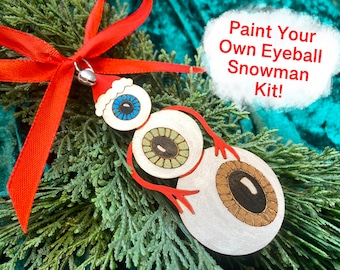 DIY Paint Your Own Eyeball Snowman, Wooden Christmas Decoration Craft Kit