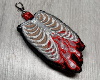 Disembowelled Ribcage Embroidered Bag Charm Keychain
