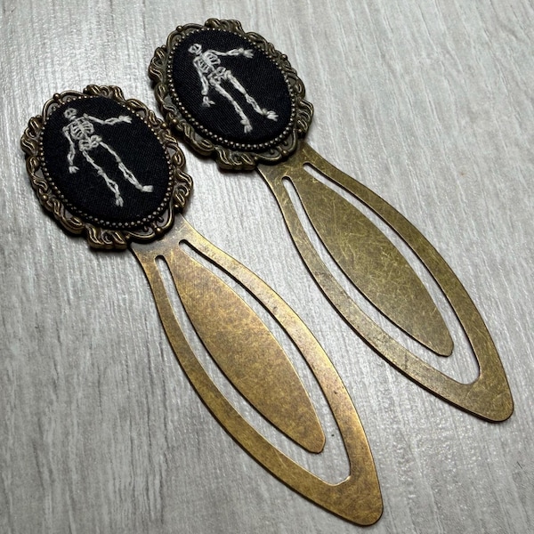 Skeleton Embroidered Metal Bookmark